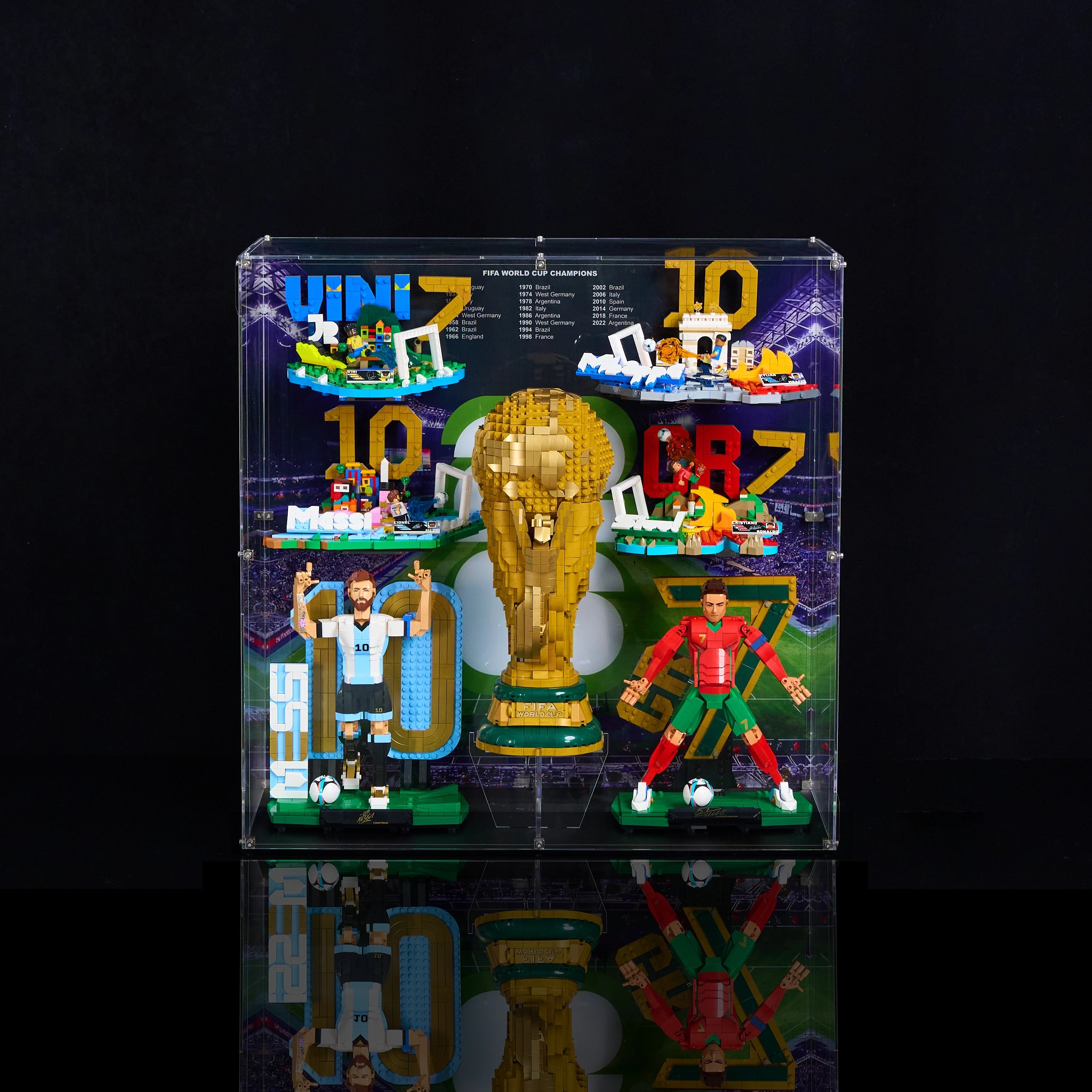 【PREMIUM】 Display Case For LEGO® Editions Soccer Legend Lionel Messi & Cristiano Ronaldo &Soccer Highlights 4 sets & FIFA World Cup™ Official Trophy(43015 /43016 /43020 /43011 /43027 /43012 /43013)
