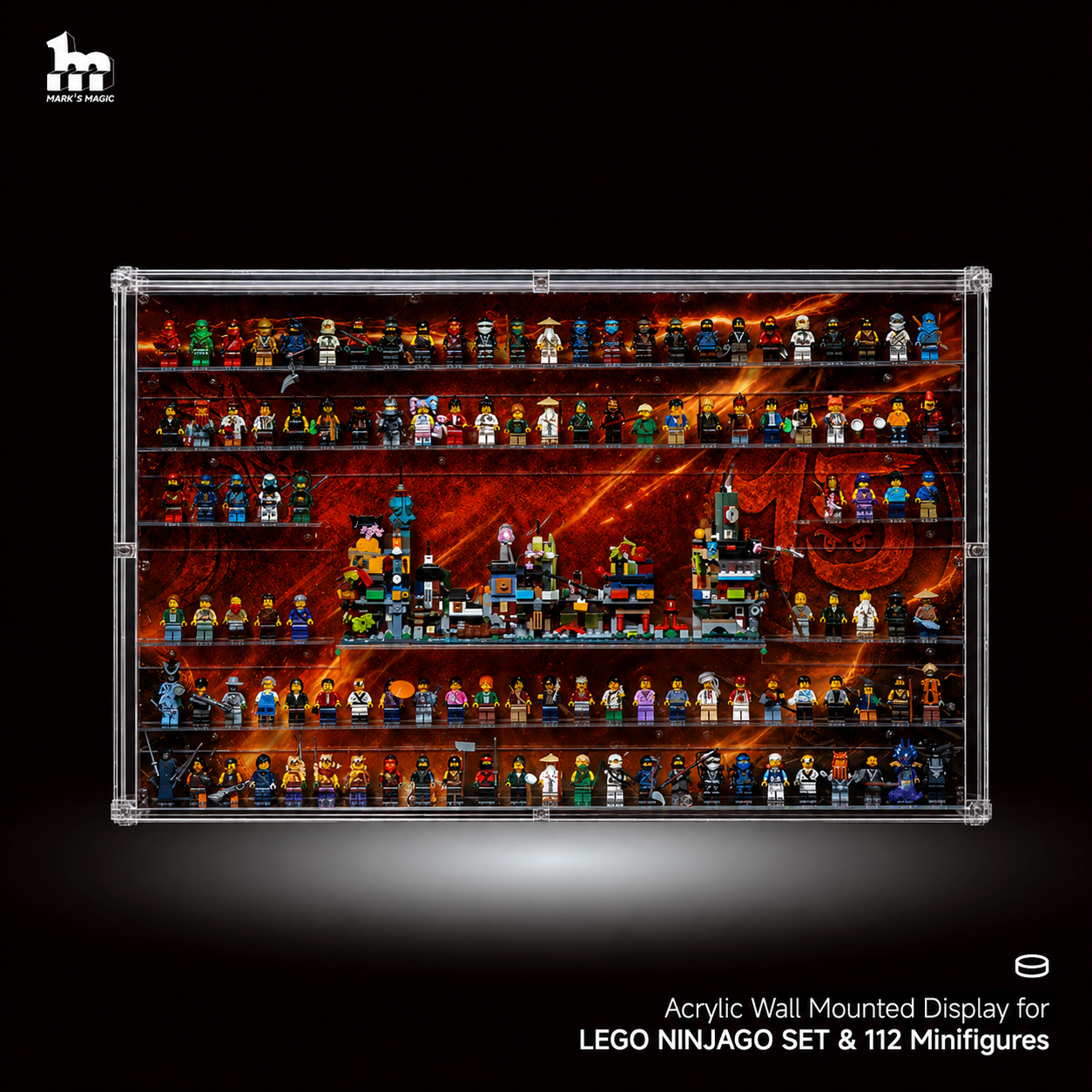 【PREMIUM LIGHT-UP】 Dust Proof Wall mounted Display Case for lego NINJAGO SET & 112 Minifigures(set 40703,40704,40705,40706)