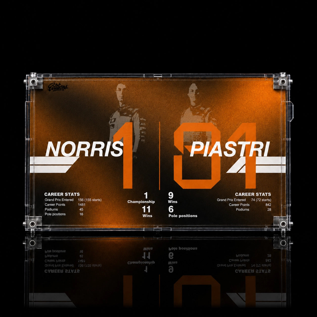 Wall mounted Display Case For LEGO® Editions F1 McLaren Lando Norris Helmet&Oscar Piastri Helmet