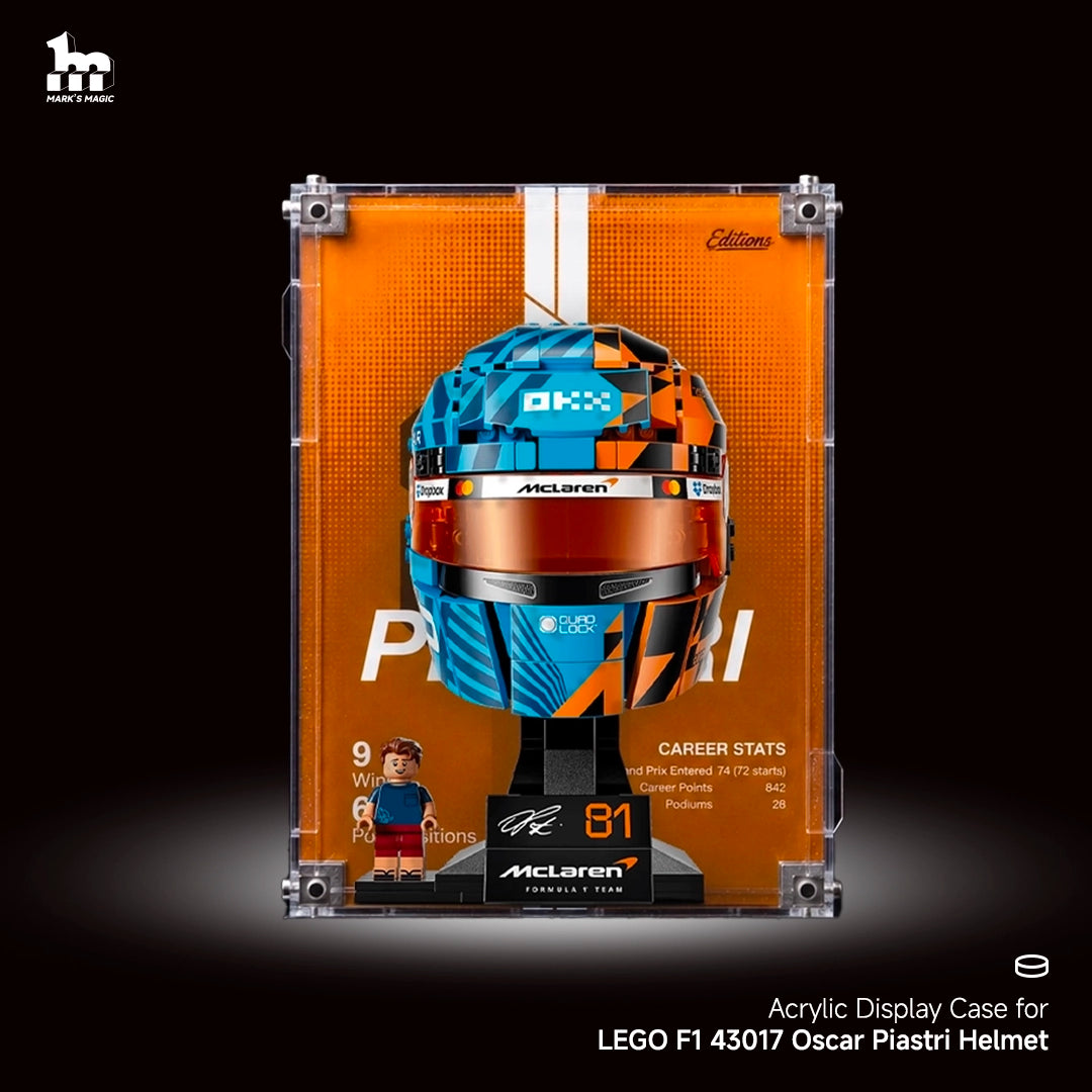 Wall mounted Display Case For LEGO® Editions F1 43017 Oscar Piastri Helmet