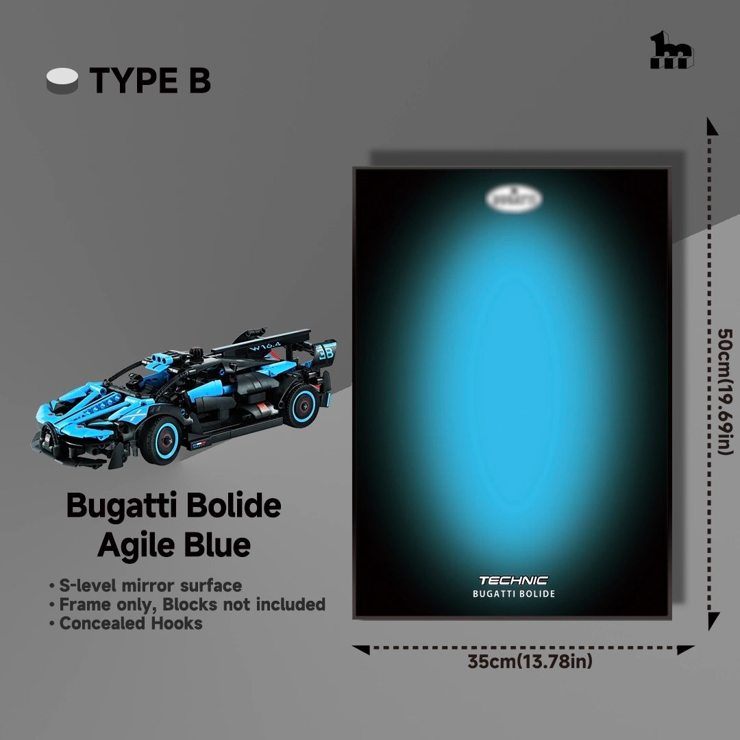 Wall Display frame for LEGO® Technic™ 42162 Bugatti Bolide Agile Blue Mid-Size Car
