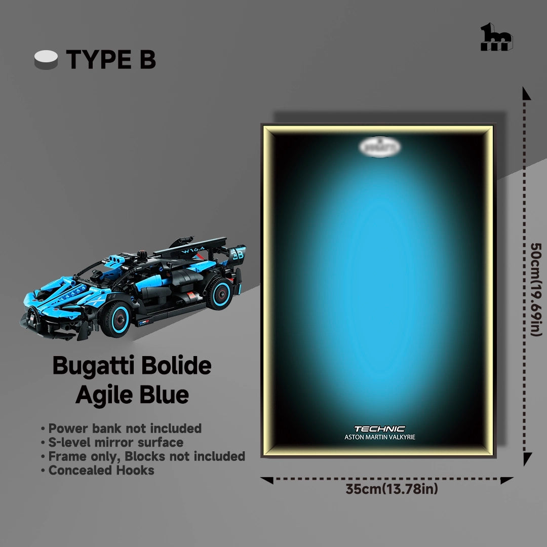 Wall Display frame for LEGO® Technic™ 42162 Bugatti Bolide Agile Blue Mid-Size Car