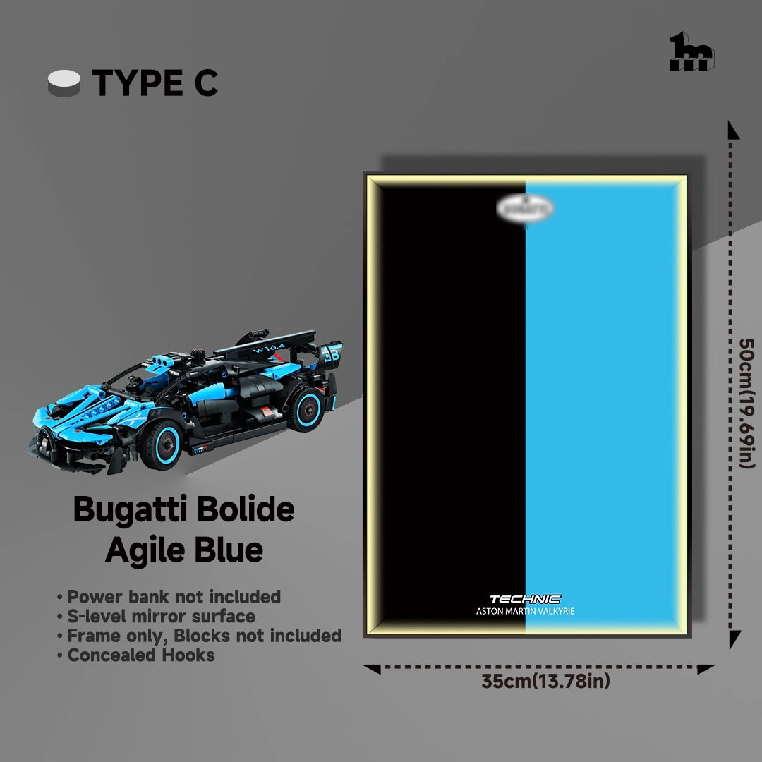 Wall Display frame for LEGO® Technic™ 42162 Bugatti Bolide Agile Blue Mid-Size Car