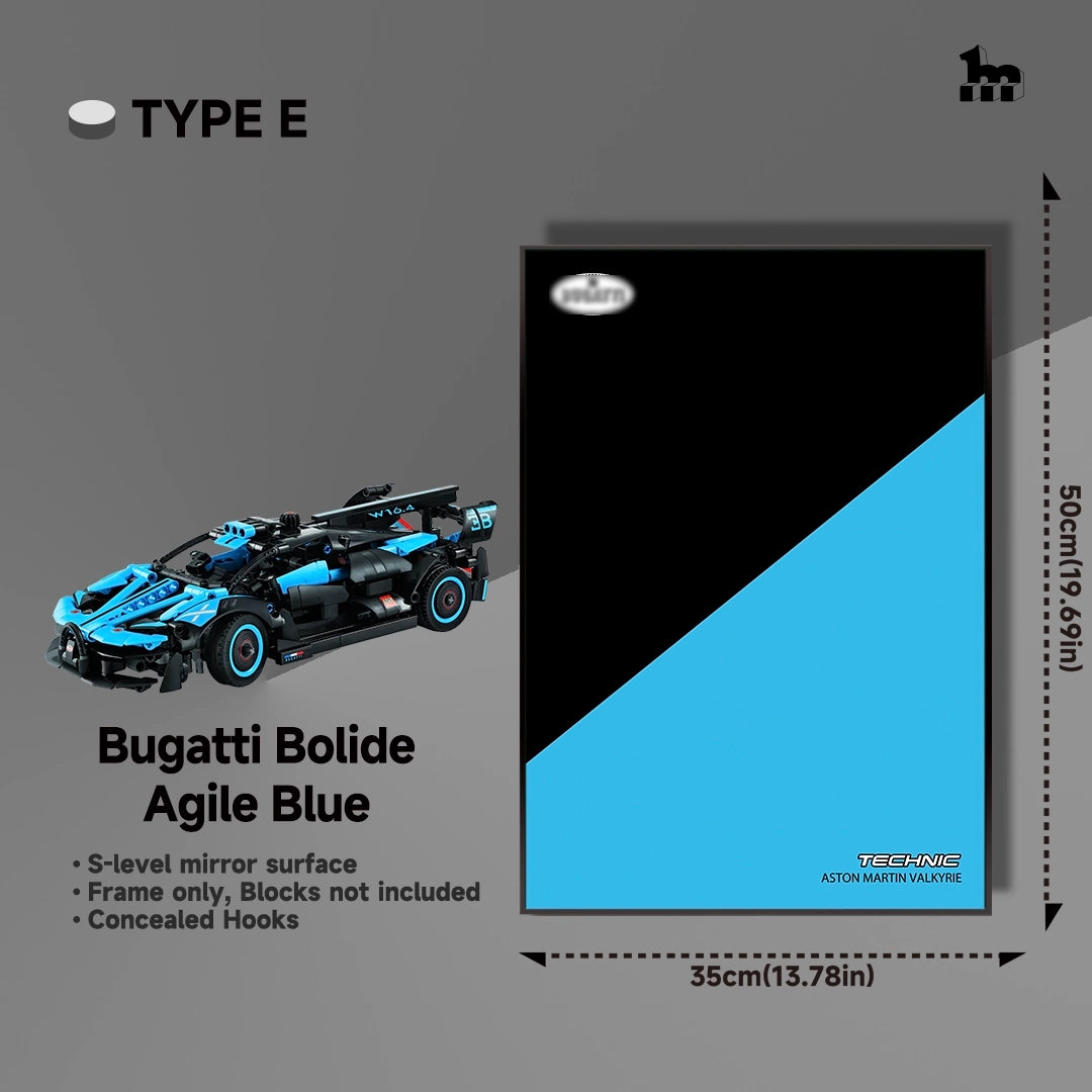 Wall Display frame for LEGO® Technic™ 42162 Bugatti Bolide Agile Blue Mid-Size Car