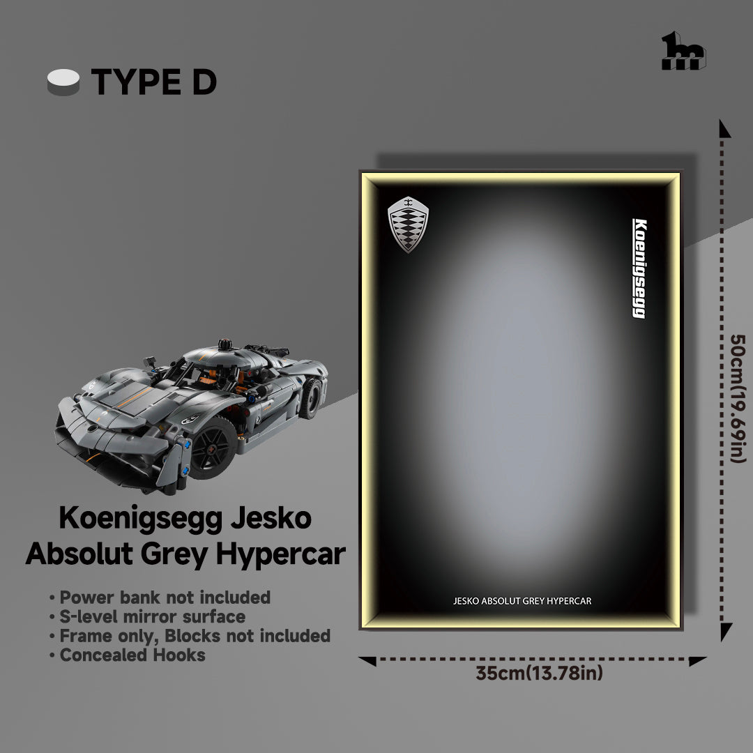 Wall Display frame for LEGO® Technic™ 42173 Koenigsegg Jesko Absolut Grey Hypercar Mid-Size Car
