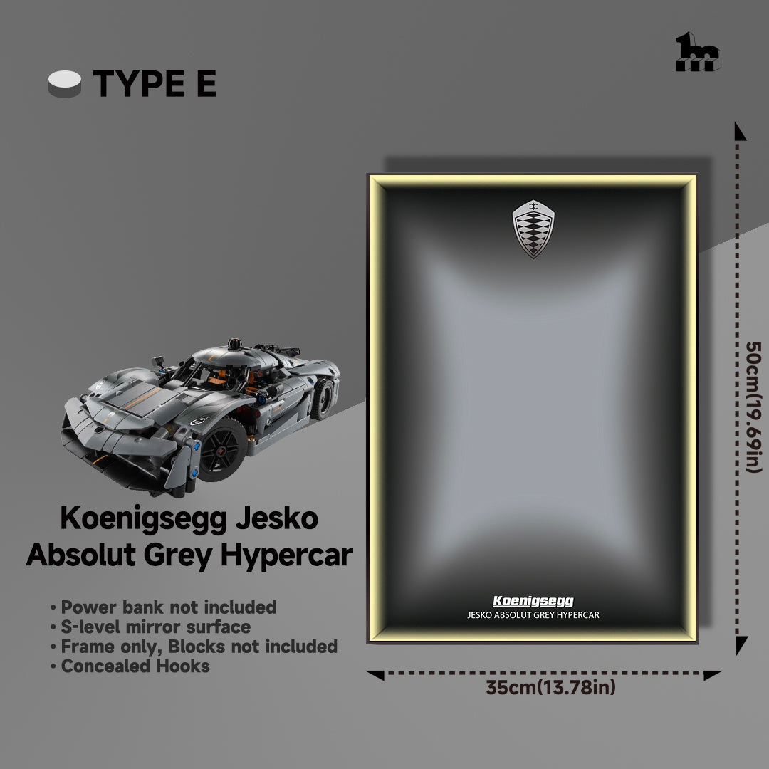 Wall Display frame for LEGO® Technic™ 42173 Koenigsegg Jesko Absolut Grey Hypercar Mid-Size Car