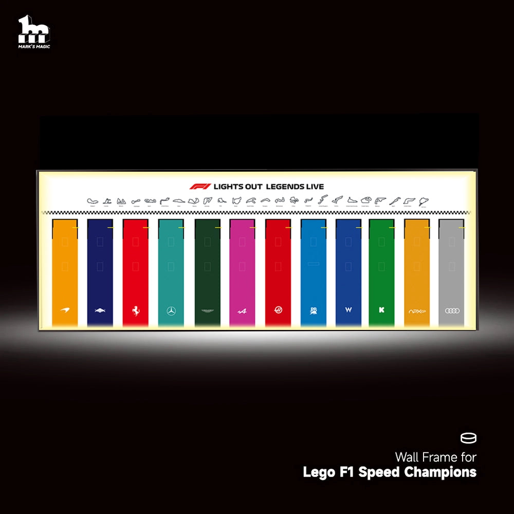 Wall Display Frame for LEGO® 12x F1® Speed Champions F1 Cars