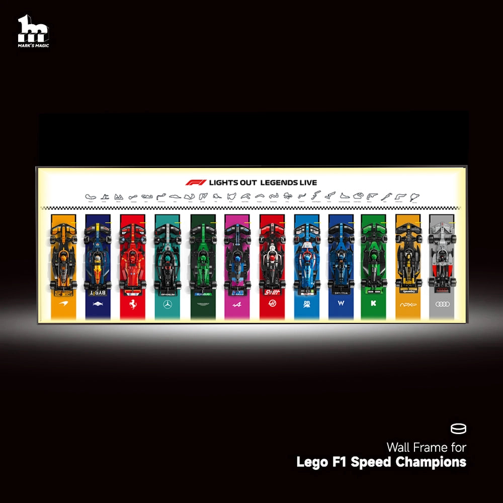 Wall Display Frame for LEGO® 12x F1® Speed Champions F1 Cars