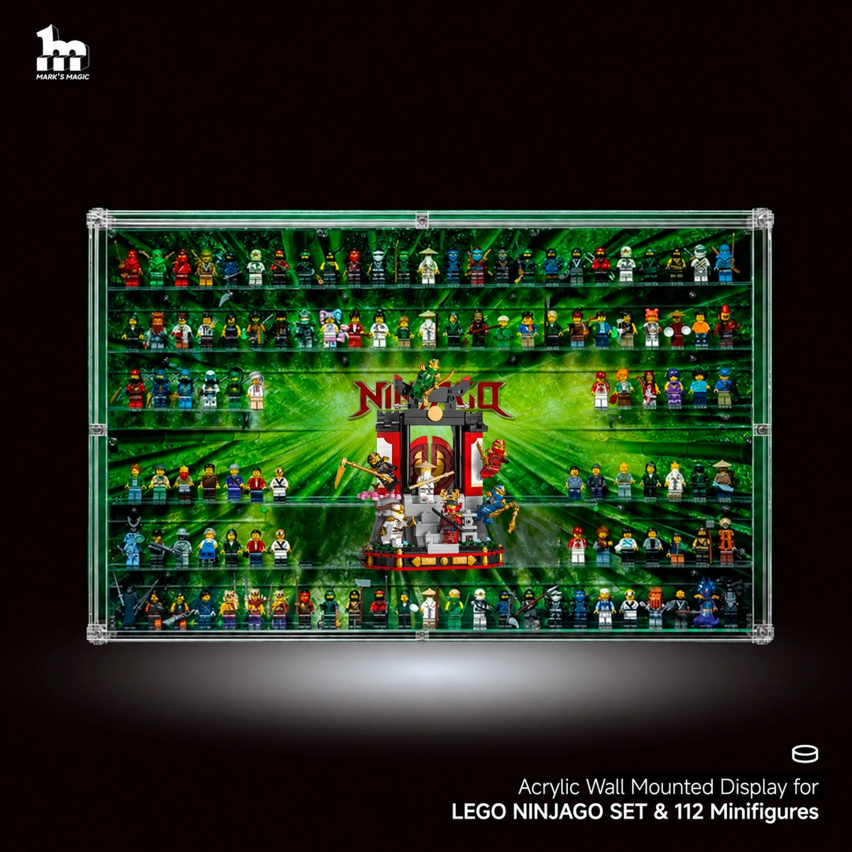 【PREMIUM AVEC ÉCLAIRAGE】 Vitrine murale anti-poussière pour ensembles LEGO NINJAGO et 112 minifigurines (ensembles 40703, 40704, 40705, 40706)
