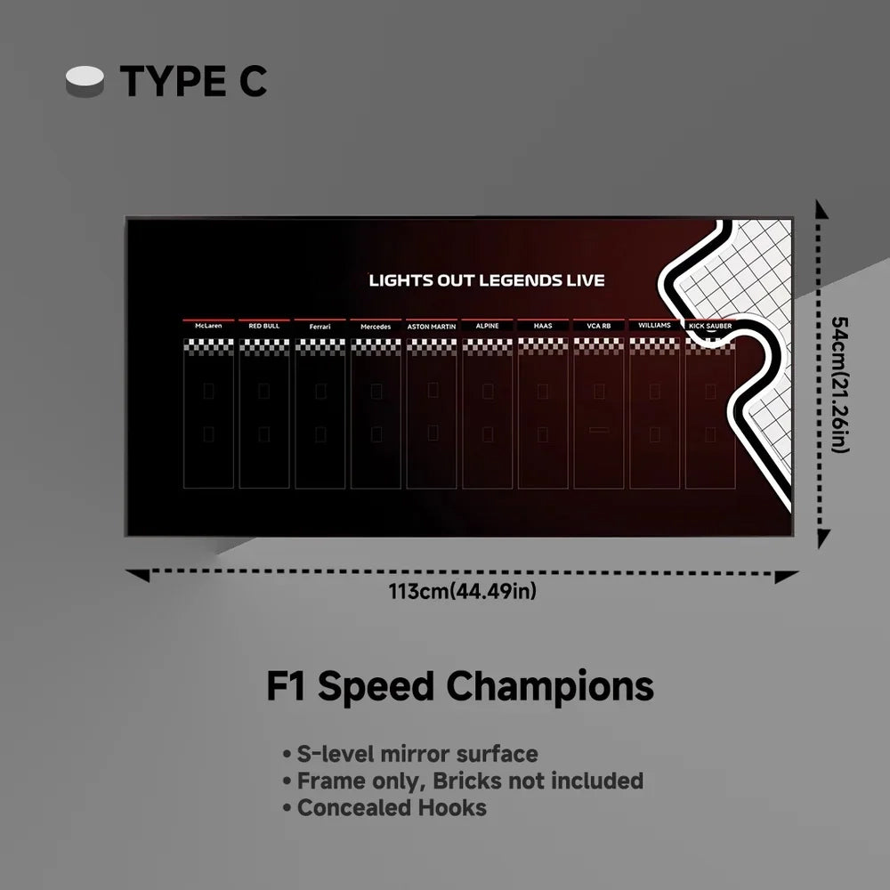 Wall Display Frame for LEGO® F1® Speed Champions F1 Cars Plus