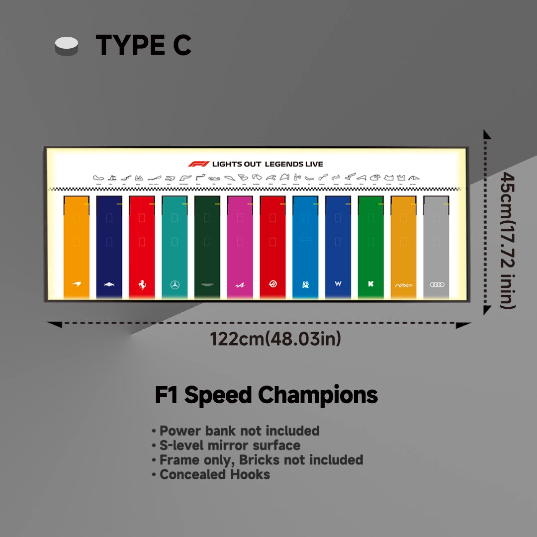 Wall Display Frame for LEGO® 12x F1® Speed Champions F1 Cars