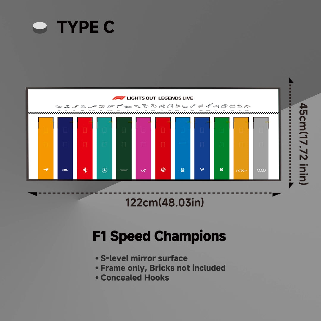 Wall Display Frame for LEGO® 12x F1® Speed Champions F1 Cars