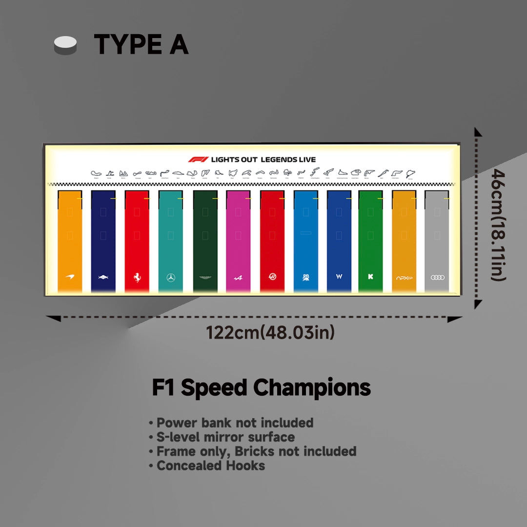 Wall Display Frame for LEGO® 12x F1® Speed Champions F1 Cars
