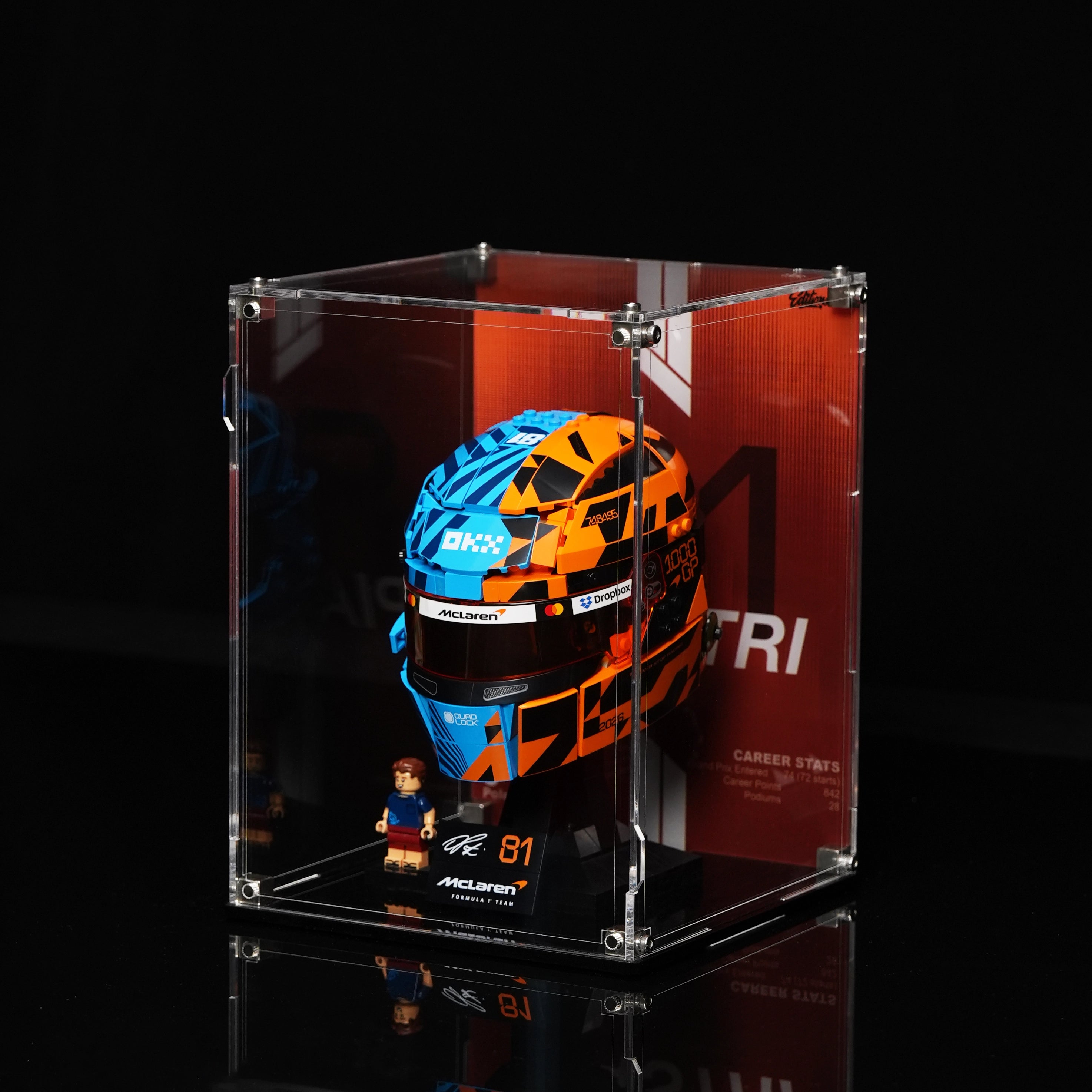 Wall mounted Display Case For LEGO® Editions F1 43017 Oscar Piastri Helmet