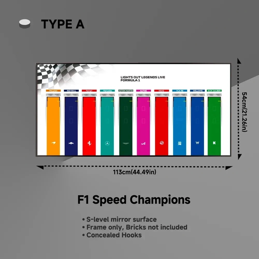 Wall Display Frame for LEGO® F1® Speed Champions F1 Cars Plus
