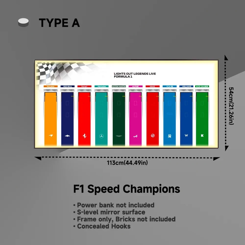 Wall Display Frame for LEGO® F1® Speed Champions F1 Cars Plus