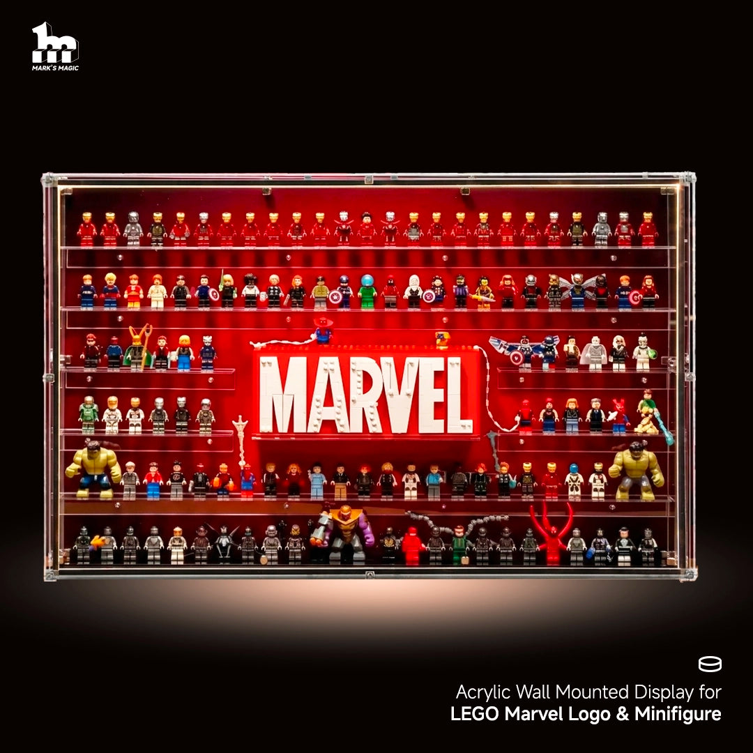 【PREMIUM】 Dust Proof Wall mounted Display Case for lego Marvel Logo & Marvel Minifigure