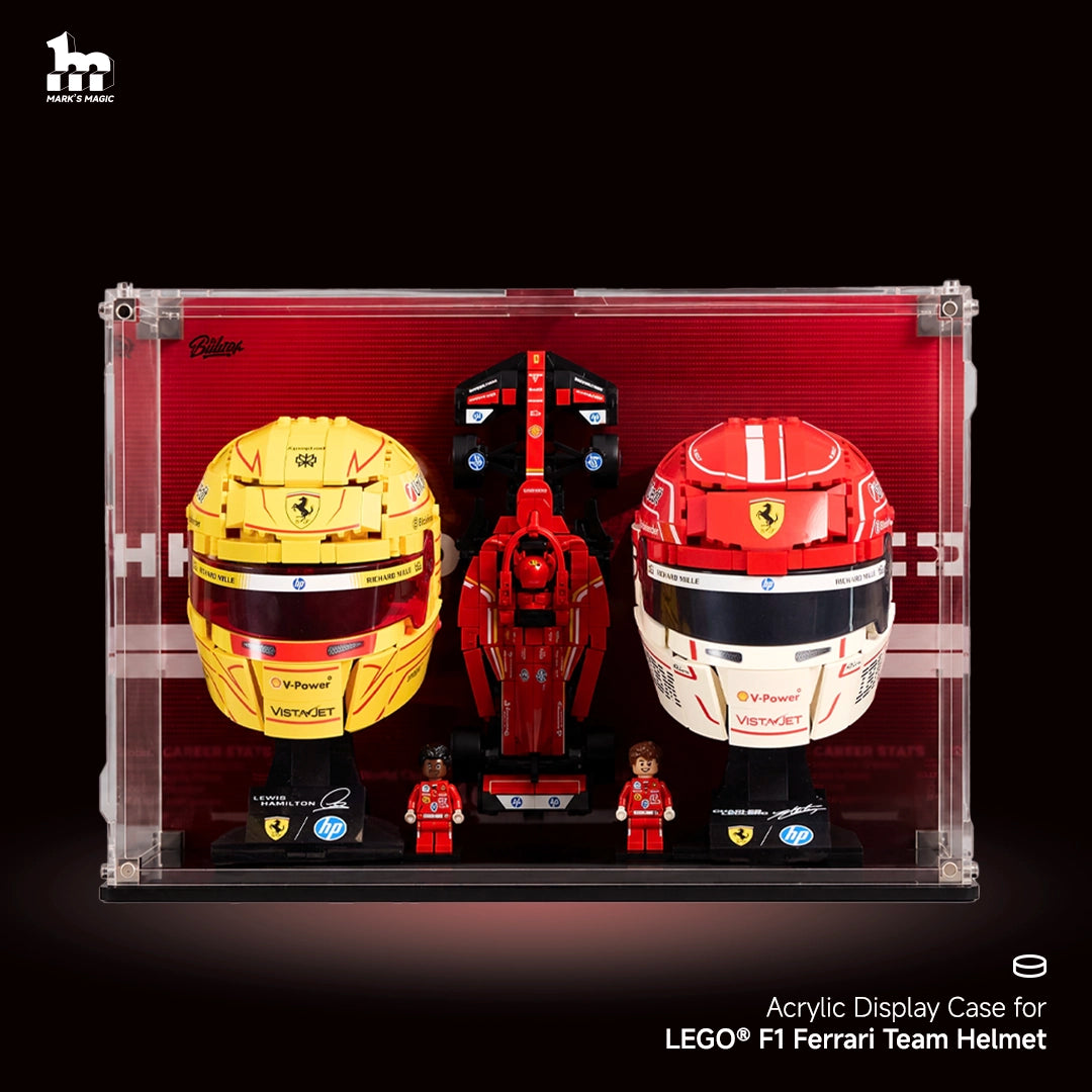 Wall mounted Display Case For LEGO® Editions F1 Charles Leclerc Helmet & Lewis Hamilton Helmet