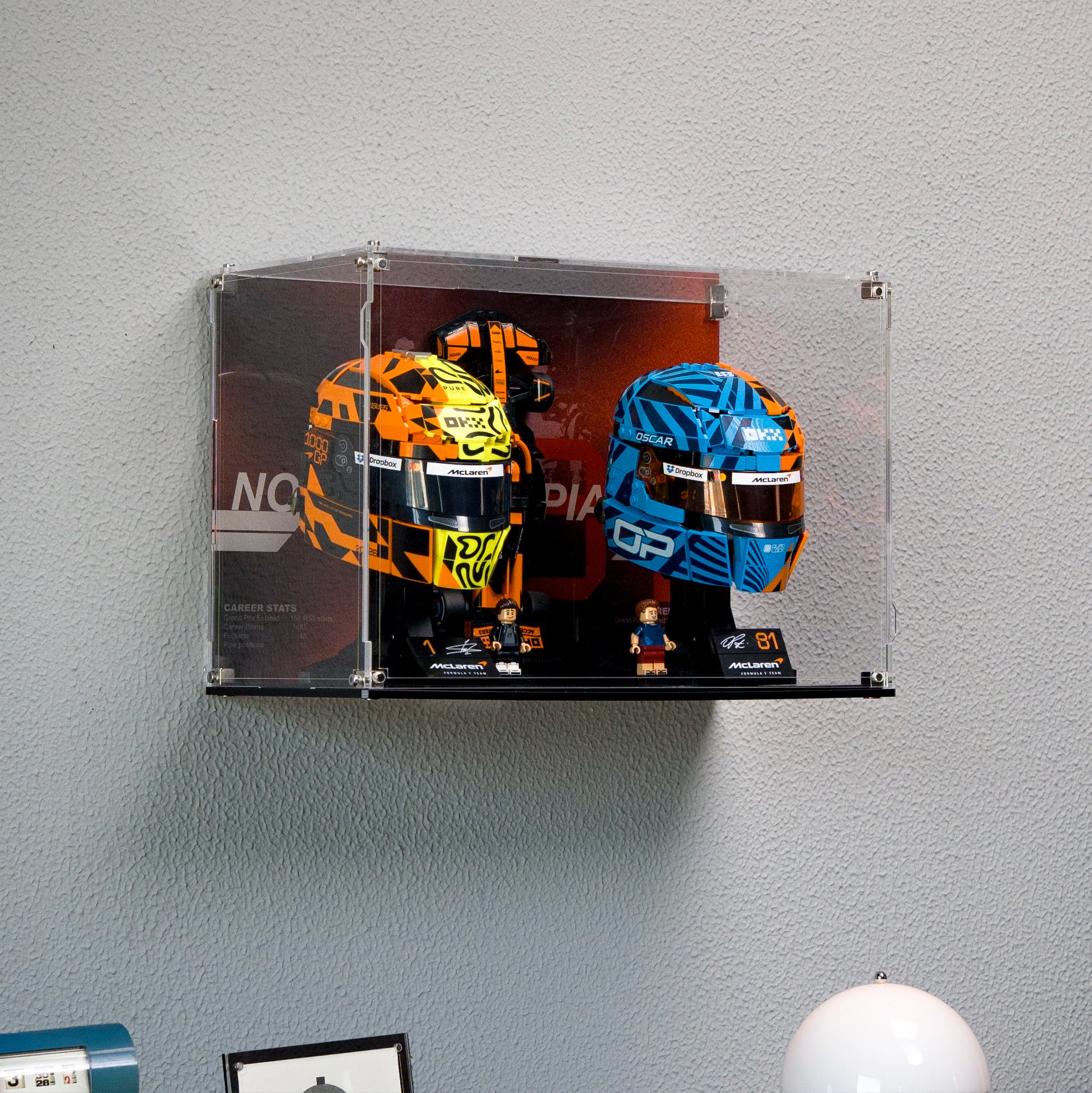 Wall mounted Display Case For LEGO® Editions F1 helmets