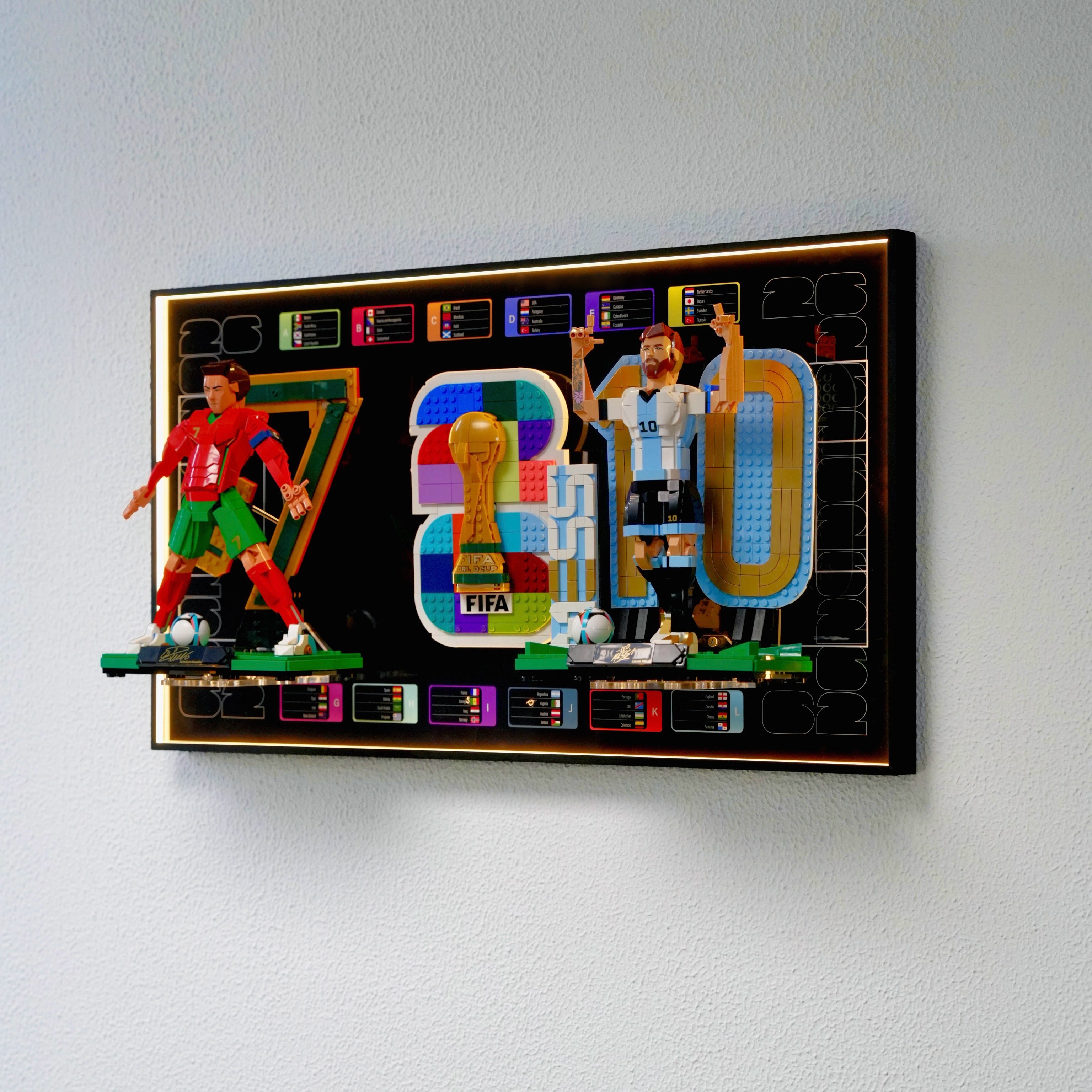 Wanddisplay-Rahmen für LEGO® Editions Lionel Messi, Cristiano Ronaldo und das offizielle FIFA-Weltmeisterschafts-2026™-Emblem 43015 43016 43032