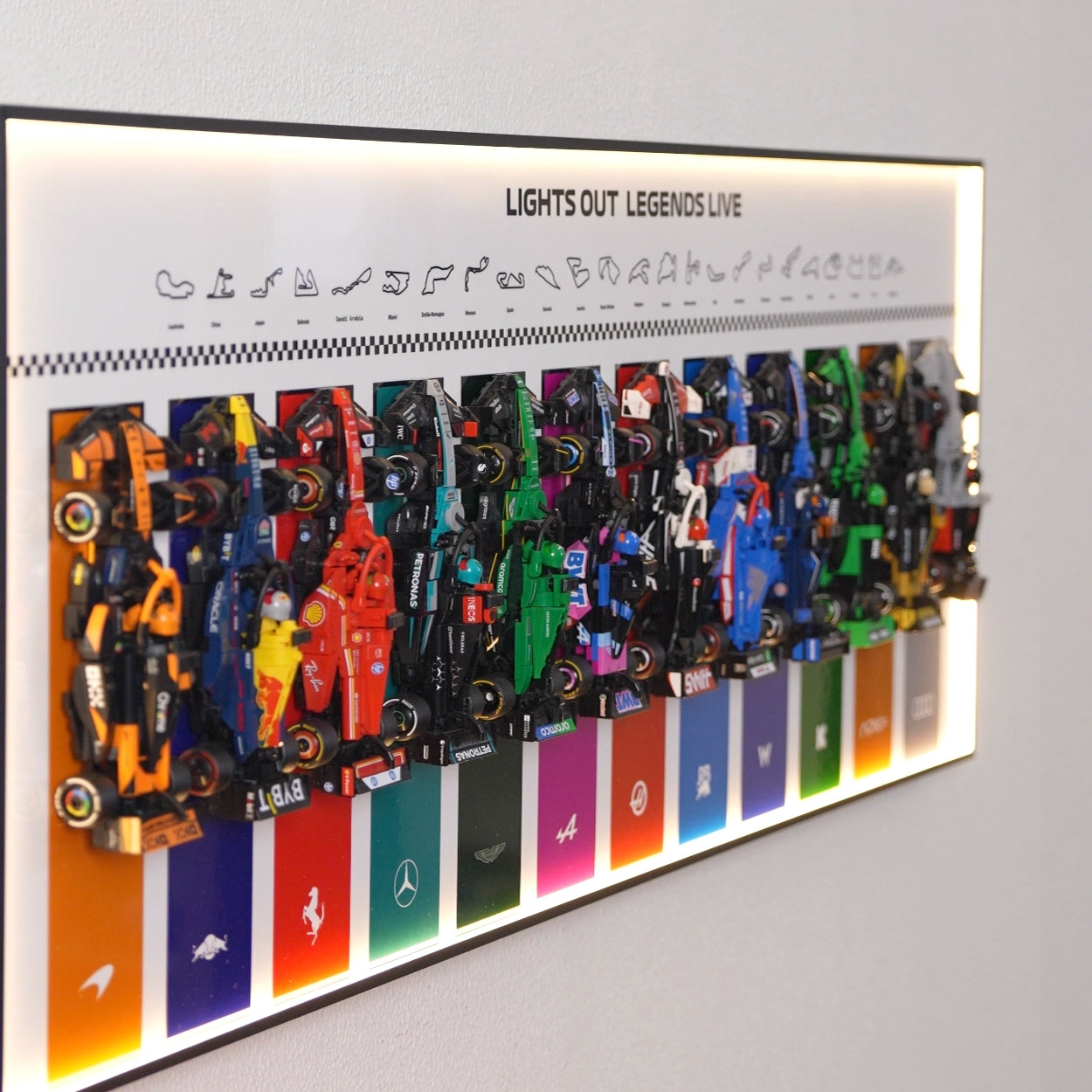 Wanddisplay-Rahmen für 12 LEGO® F1®-Speed-Champions-F1-Rennwagen