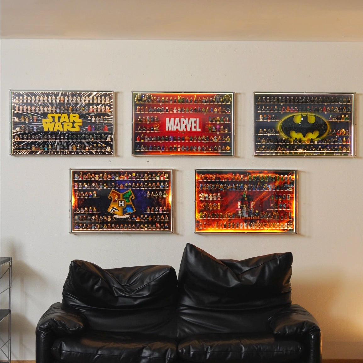【PREMIUM LIGHT-UP】 Dust Proof Wall mounted Display Case for lego Logo & 112 Minifigures
