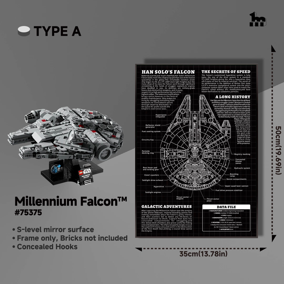 Wall Display frame for LEGO® Star Wars™ 75375 Millennium Falcon™