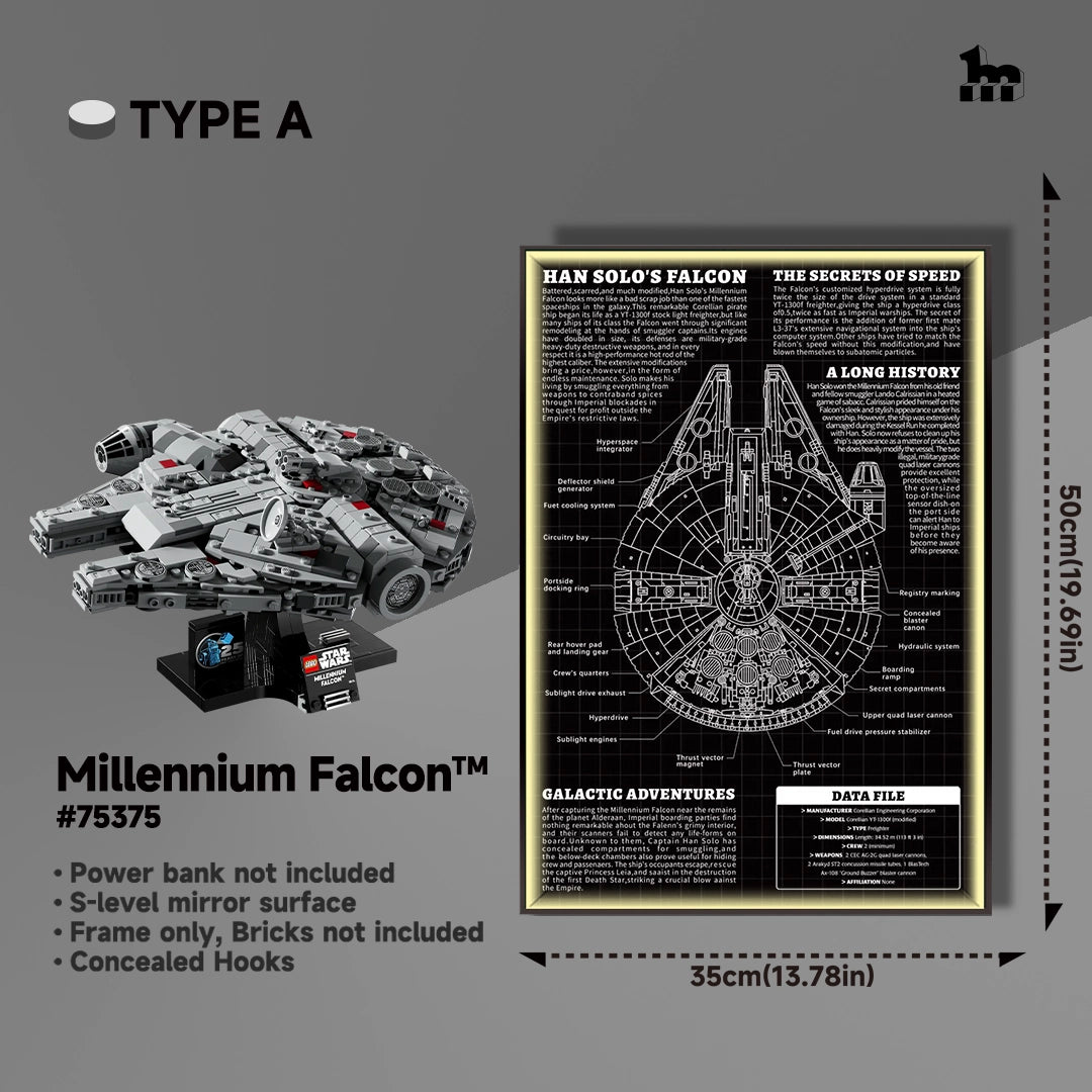Wall Display frame for LEGO® Star Wars™ 75375 Millennium Falcon™