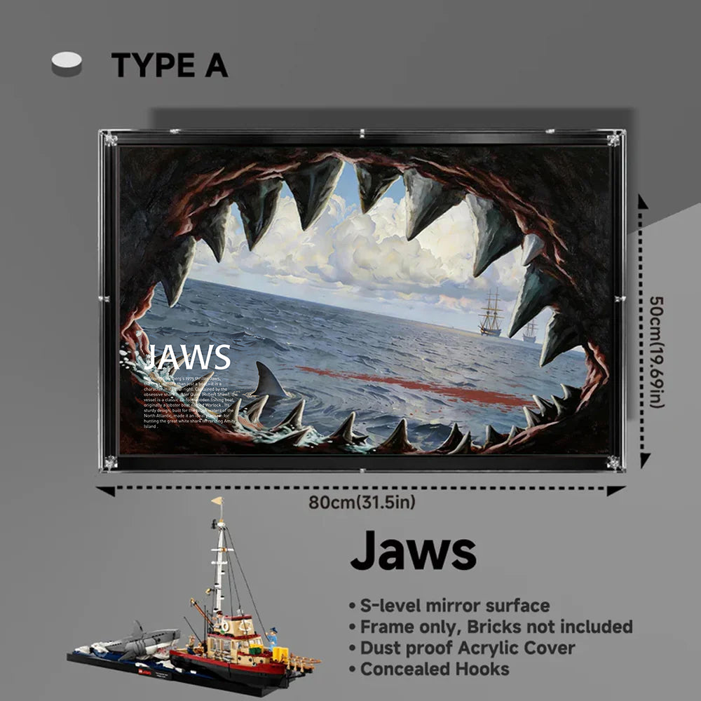 Cadre mural d'exposition acrylique pour LEGO® IDEAS 21350 Les Dents de la Mer
