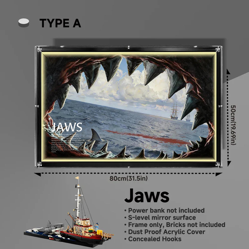 Cadre mural d'exposition acrylique pour LEGO® IDEAS 21350 Les Dents de la Mer