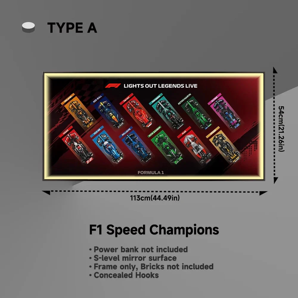 Wall Display Frame for LEGO® 12x F1® Speed Champions F1 Cars