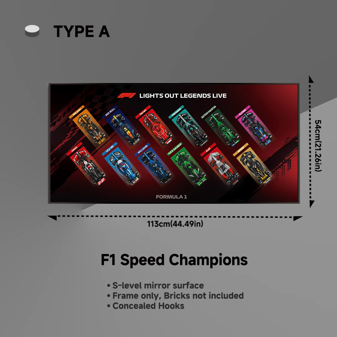 Wall Display Frame for LEGO® 12x F1® Speed Champions F1 Cars