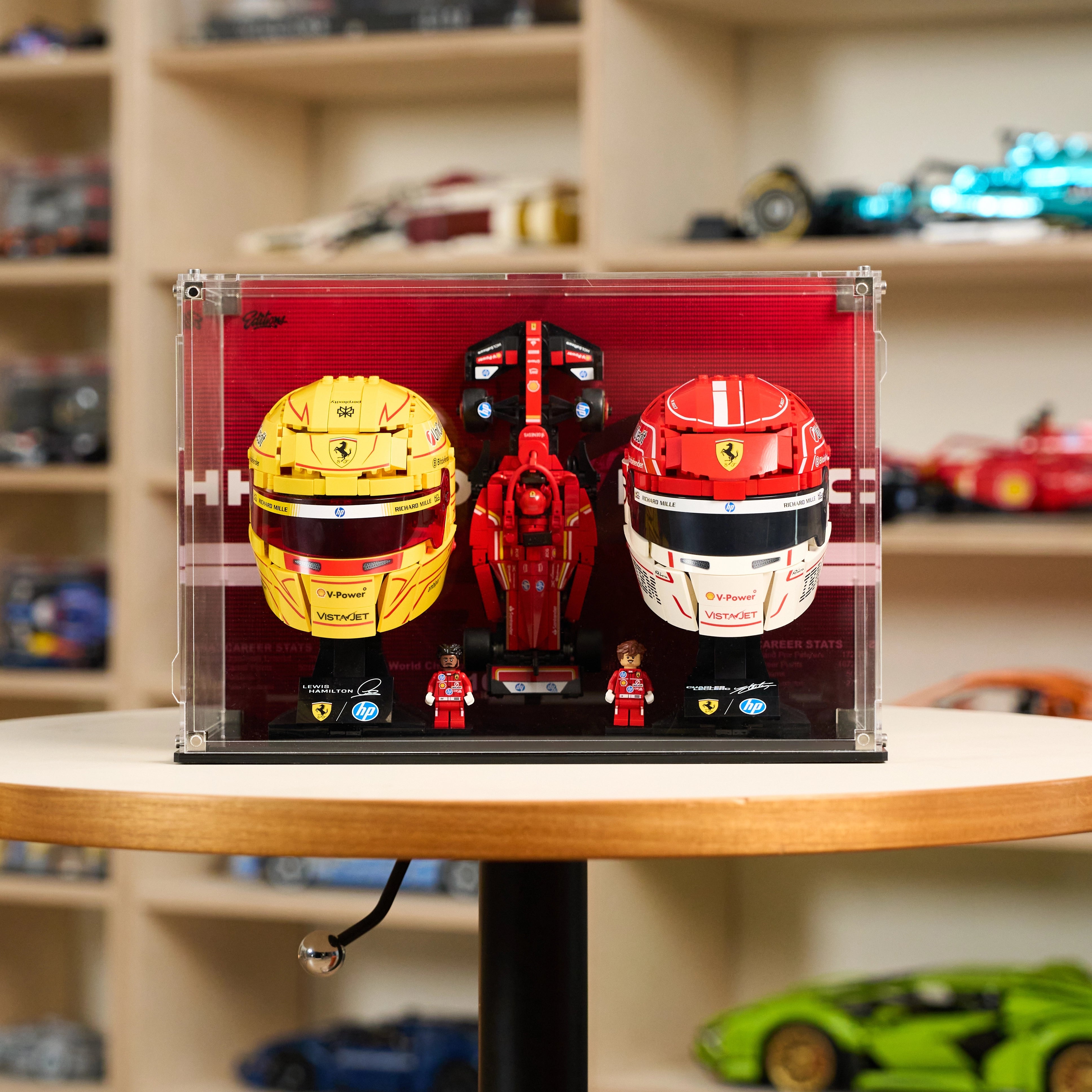 Wall mounted Display Case For LEGO® Editions F1 Charles Leclerc Helmet & Lewis Hamilton Helmet