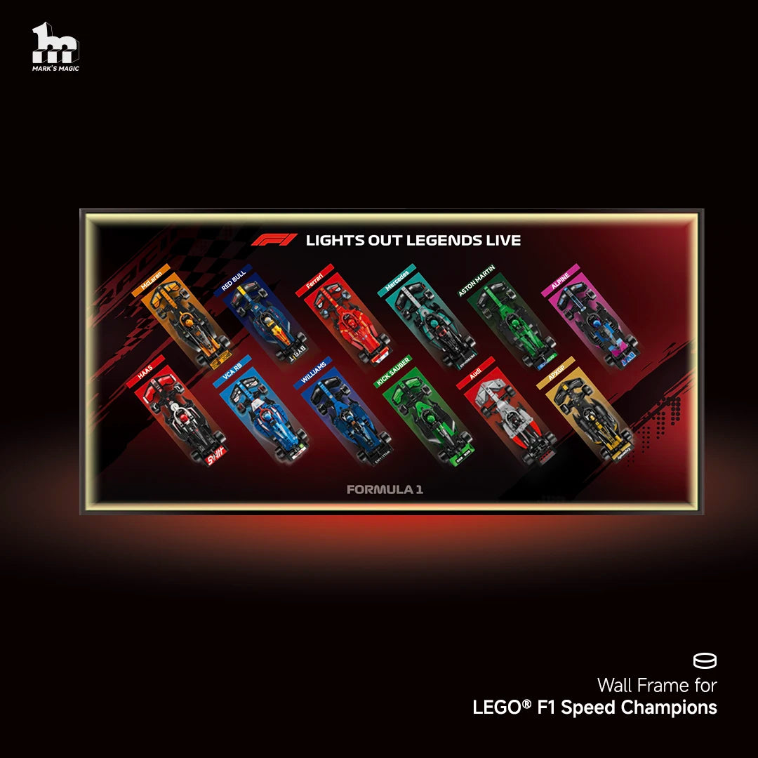 Wall Display Frame for LEGO® 12x F1® Speed Champions F1 Cars