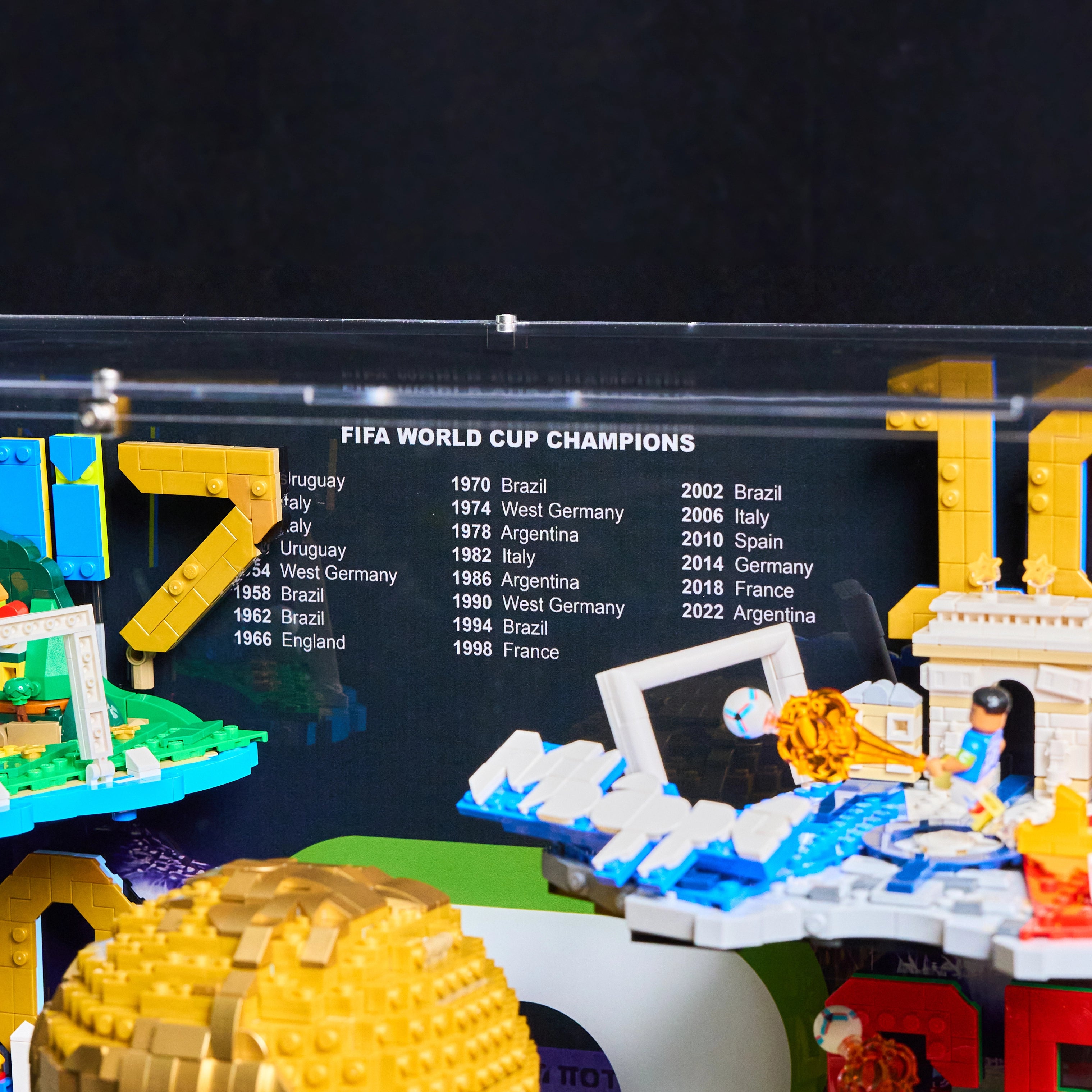 【PREMIUM】 Display Case For LEGO® Editions Soccer Legend Lionel Messi & Cristiano Ronaldo &Soccer Highlights 4 sets & FIFA World Cup™ Official Trophy(43015 /43016 /43020 /43011 /43027 /43012 /43013)