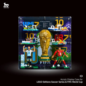 【PREMIUM】 Display Case For LEGO® Editions Soccer Legend Lionel Messi & Cristiano Ronaldo &Soccer Highlights 4 sets & FIFA World Cup™ Official Trophy(43015 /43016 /43020 /43011 /43027 /43012 /43013)