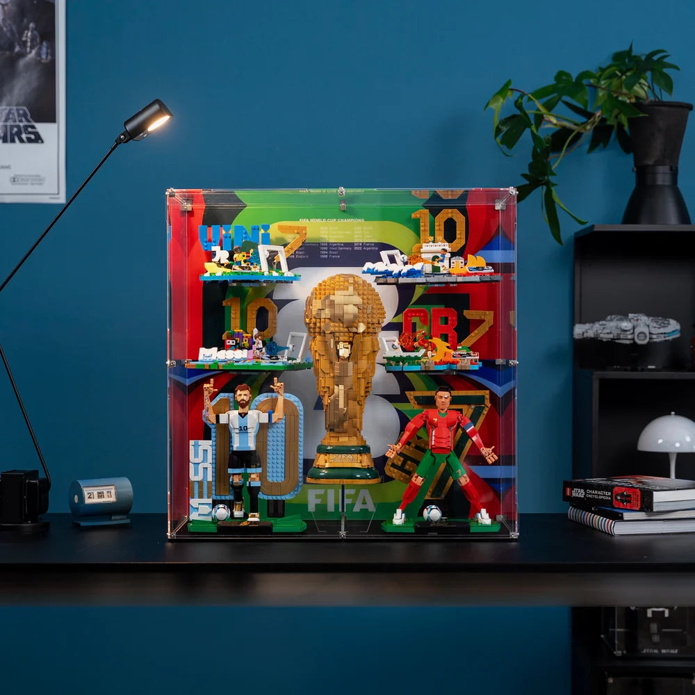 【PREMIUM】 Display Case For LEGO® Editions Soccer Legend Lionel Messi & Cristiano Ronaldo &Soccer Highlights 4 sets & FIFA World Cup™ Official Trophy(43015 /43016 /43020 /43011 /43027 /43012 /43013)