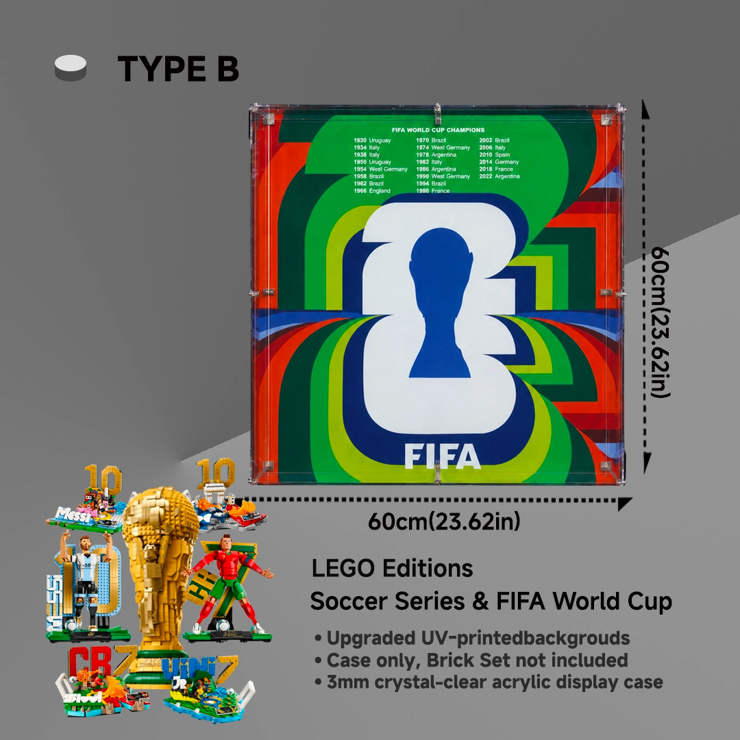 【PREMIUM】 Display Case For LEGO® Editions Soccer Legend Lionel Messi & Cristiano Ronaldo &Soccer Highlights 4 sets & FIFA World Cup™ Official Trophy(43015 /43016 /43020 /43011 /43027 /43012 /43013)