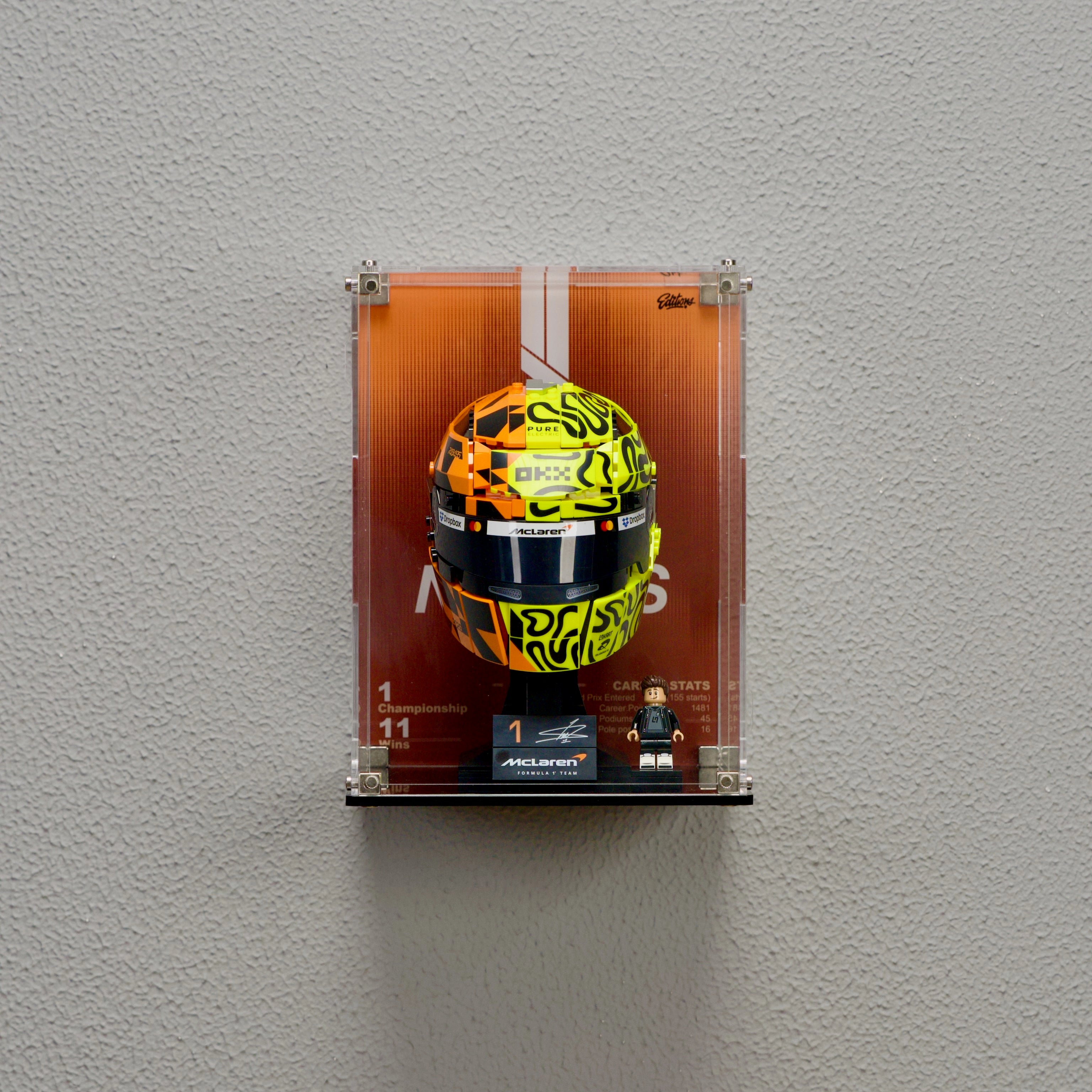 Wall mounted Display Case For LEGO® Editions F1 43023 Lando Norris Helmet