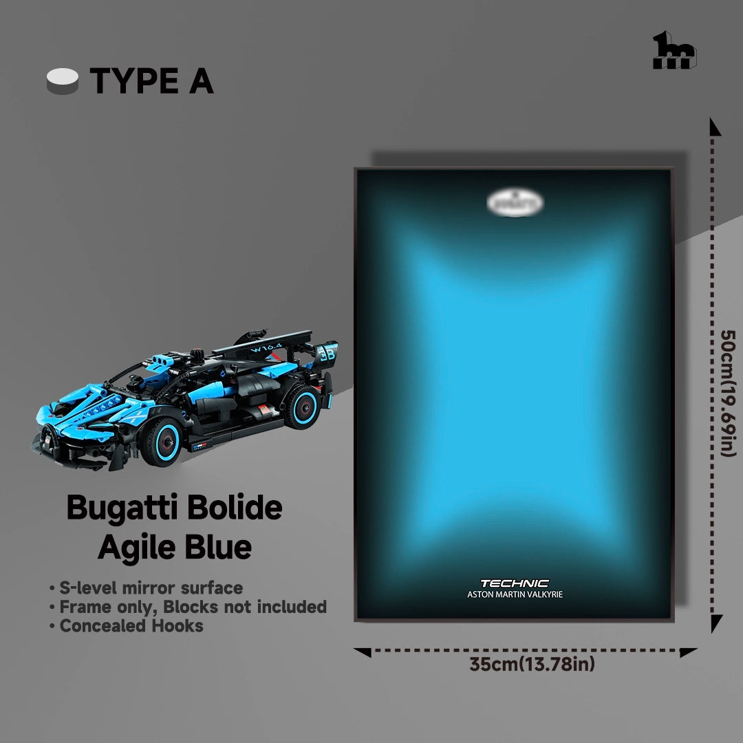 Wall Display frame for LEGO® Technic™ 42162 Bugatti Bolide Agile Blue