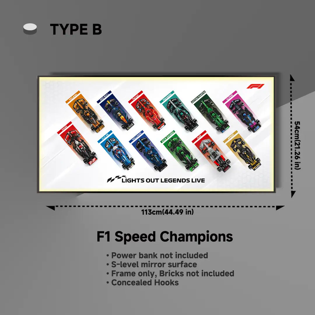 Wall Display Frame for LEGO® 12x F1® Speed Champions F1 Cars