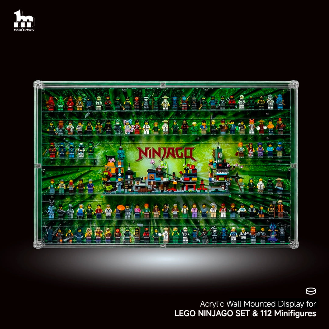 【PREMIUM LIGHT-UP】 Dust Proof Wall mounted Display Case for lego NINJAGO SET & 112 Minifigures(set 40703,40704,40705,40706)