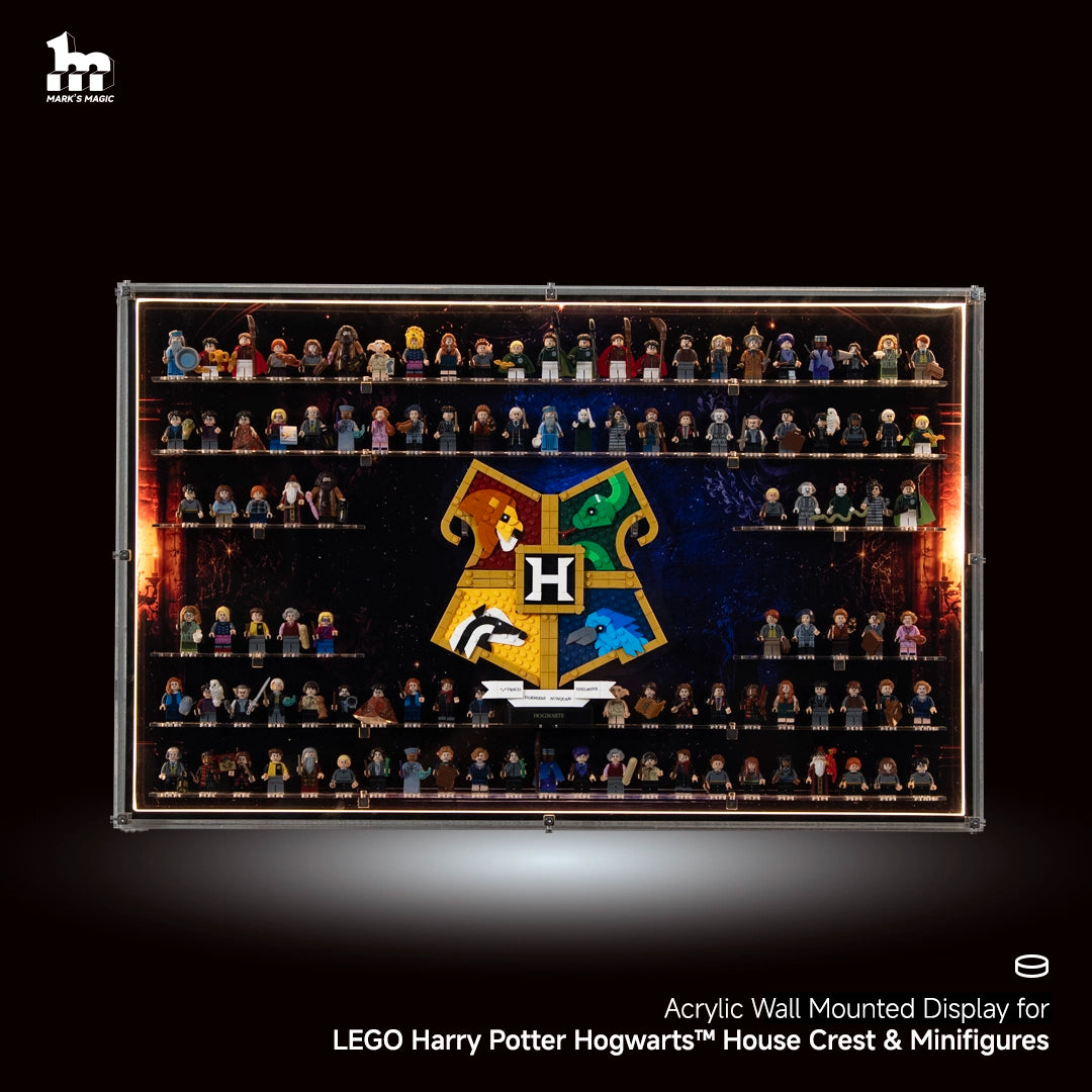 【PREMIUM LIGHT-UP】 Dust Proof Wall mounted Display Case for lego 76462 Harry Potter Hogwarts™ House Crest & 112 Minifigures