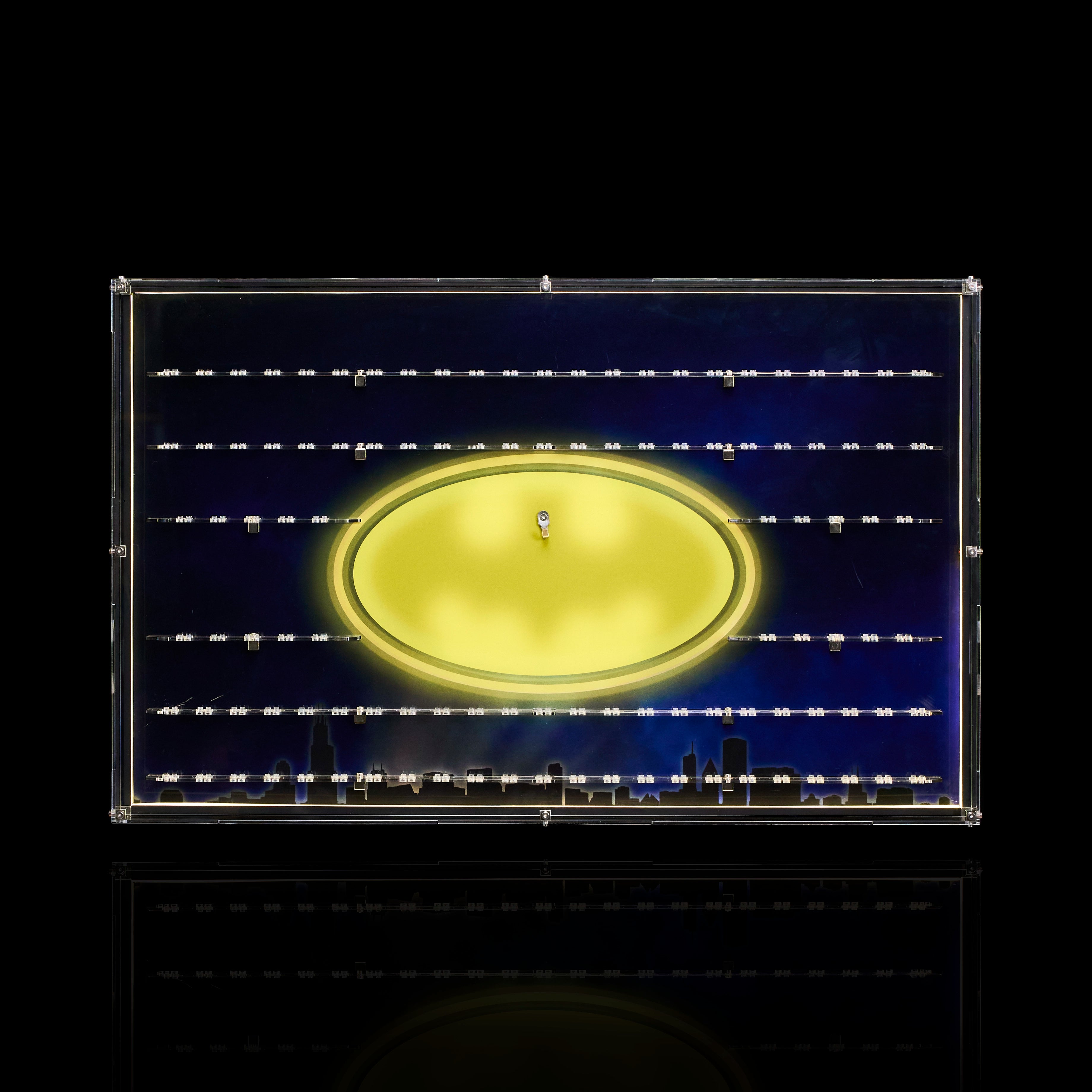 【PREMIUM LIGHT-UP】 Dust Proof Wall mounted Display Case for lego Batman Logo & Batman Minifigure