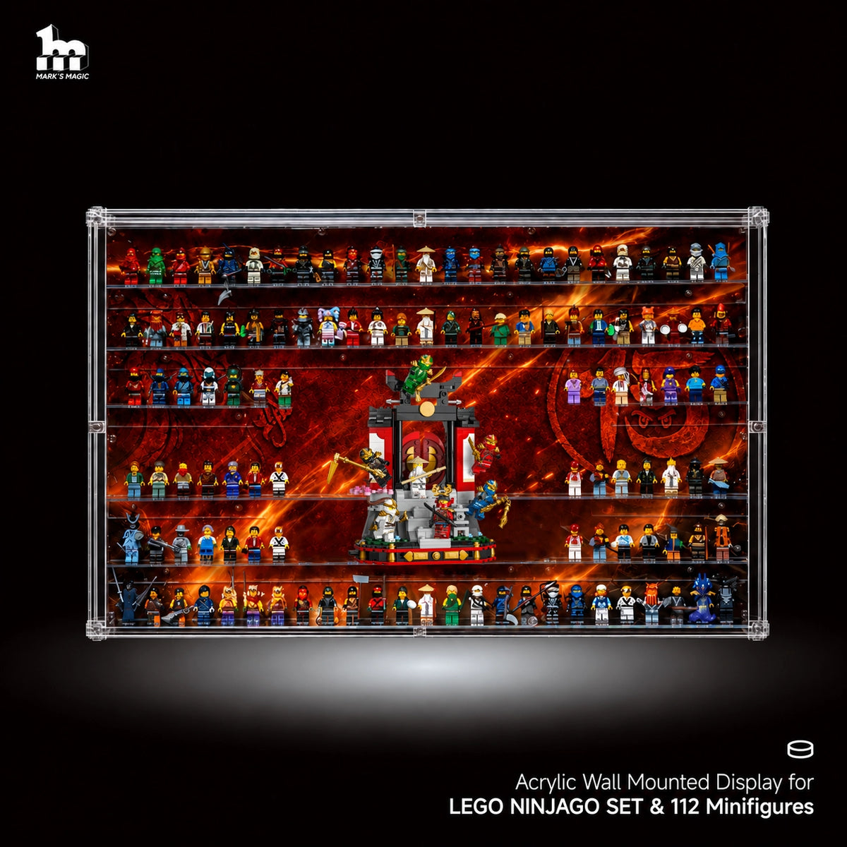 【PREMIUM AVEC ÉCLAIRAGE】 Vitrine murale anti-poussière pour ensembles LEGO NINJAGO et 112 minifigurines (ensembles 40703, 40704, 40705, 40706)