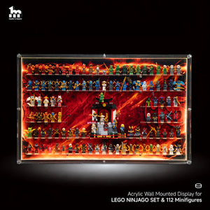 【PREMIUM LIGHT-UP】 Dust Proof Wall mounted Display Case for lego NINJAGO 71866 Character Display 15th Anniversary& 112 Minifigures