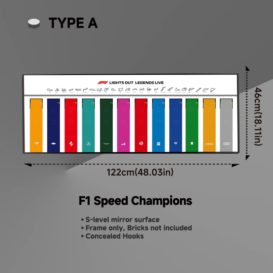 Wall Display Frame for LEGO® 12x F1® Speed Champions F1 Cars