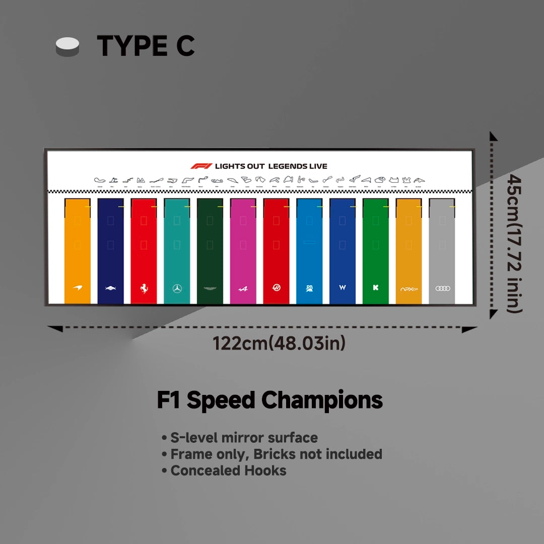 Wall Display Frame for LEGO® 12x F1® Speed Champions F1 Cars
