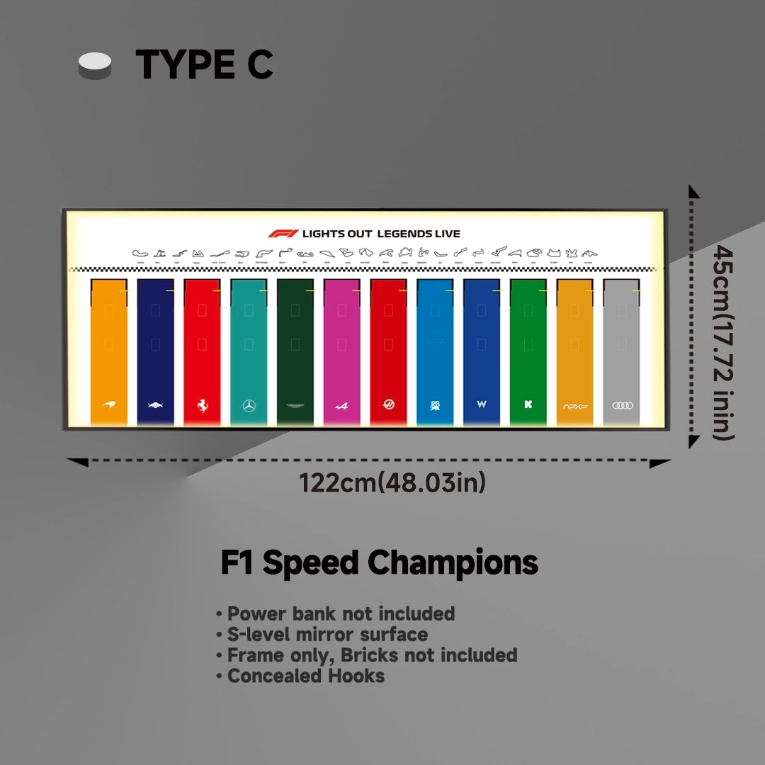 Wall Display Frame for LEGO® 12x F1® Speed Champions F1 Cars