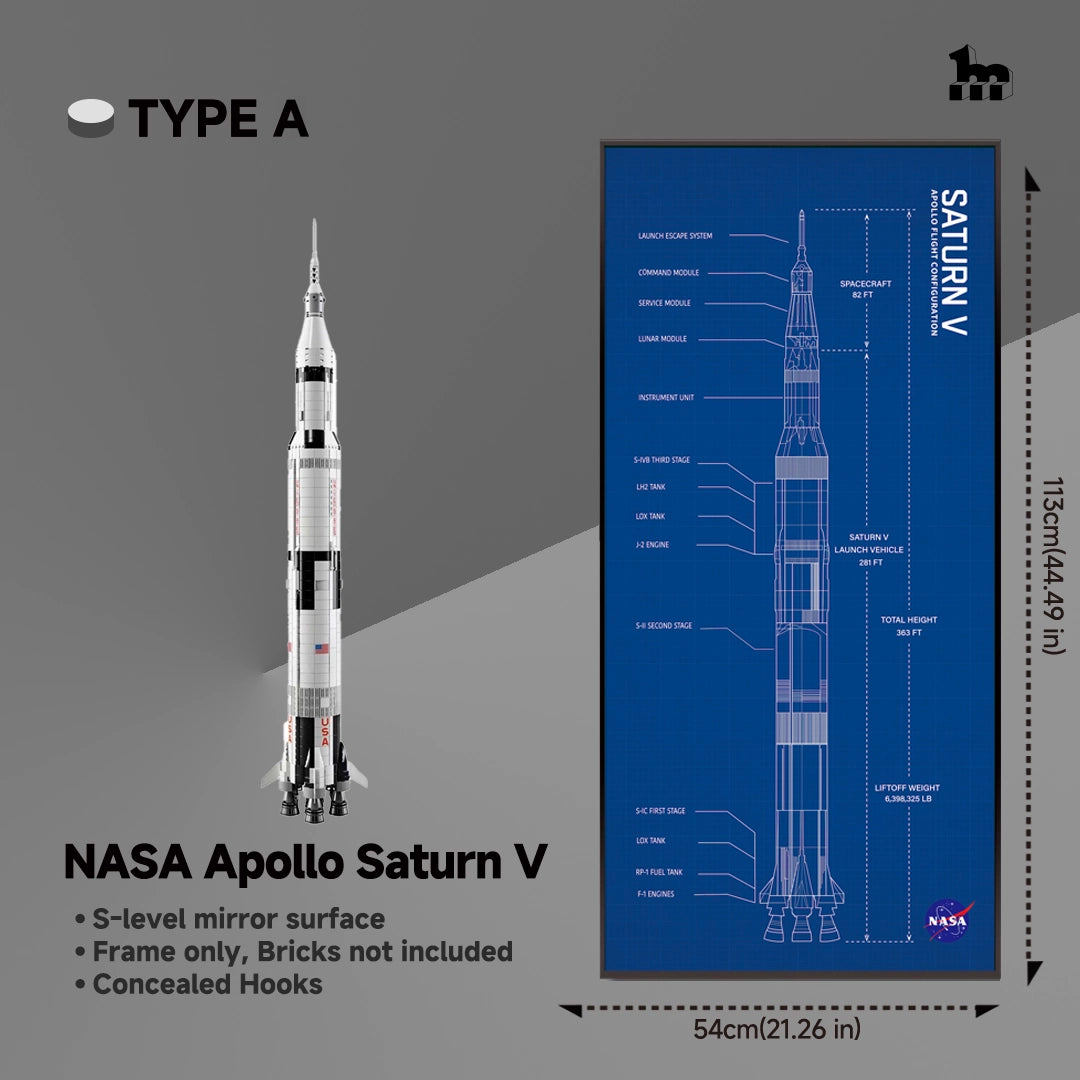 [Custom Acrylic Bracket Included] Wall Display Frame for LEGO® Ideas 92176 NASA Apollo Saturn V